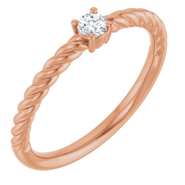 Bague solitaire en or rose 14 carats avec saphir blanc naturel de 3 mm et monture corde
