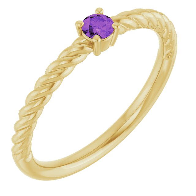 Bague solitaire corde en or jaune 14 carats avec améthyste naturelle de 3 mm