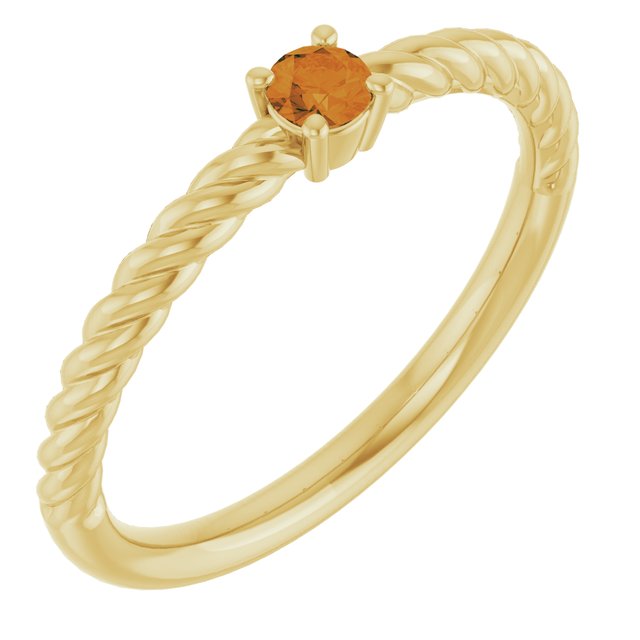 Bague solitaire corde en citrine naturelle jaune 14 carats de 3 mm