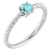 Bague solitaire corde en or blanc 14 carats et zircon bleu naturel de 4 mm