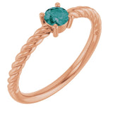 Bague solitaire corde en or rose 14 carats avec alexandrite de laboratoire de 4 mm