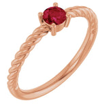 Bague solitaire en or rose 14 carats avec rubis naturel de 4 mm serti sur corde