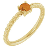 Bague solitaire en or jaune 14 carats avec citrine naturelle de 4 mm et pierre de corde