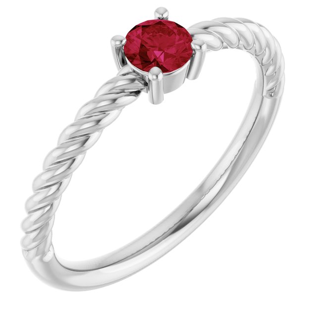 Bague solitaire en platine avec rubis de laboratoire de 4 mm serti sur corde