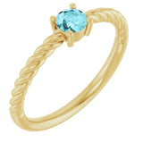 Bague solitaire corde en or jaune 14 carats et zircon bleu naturel de 4 mm