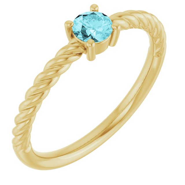 Bague solitaire corde en or jaune 14 carats et zircon bleu naturel de 4 mm