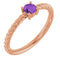 Bague solitaire en or rose 14 carats avec améthyste naturelle de 4 mm et monture corde
