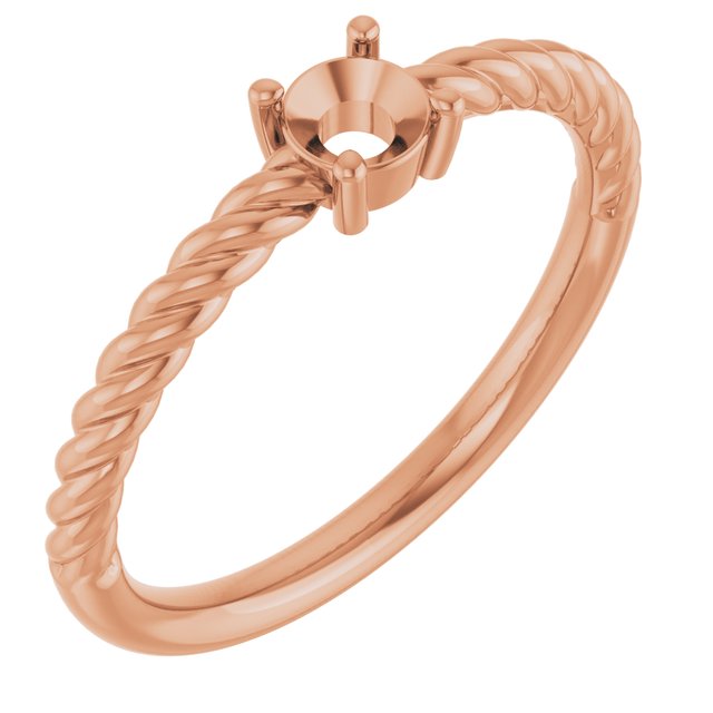 Bague solitaire ronde en or 14 carats, sertie de pierres roses de 4 mm, monture corde