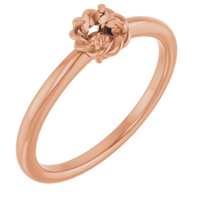 Bague solitaire ronde en or 14 carats, sertie de pierres roses, 4 mm, monture corde