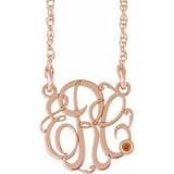 Collier en argent sterling plaqué or rose 14 carats, monogramme 3 initiales, imitation citrine, 20 mm, 45,7 cm (18 pouces).