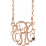Collier monogramme manuscrit en imitation alexandrite rose 14 carats, 25 mm, initiales 3, 45,7 cm (18 pouces).