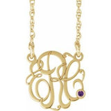 Collier monogramme 3 initiales en argent sterling plaqué or jaune 14 carats, 30 mm, imitation améthyste, 45,7 cm (18 pouces).