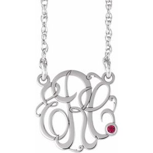 Collier monogramme 3 initiales en rubis imitation blanc 10K, 20 mm, 45,7 cm (18 pouces)