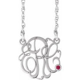 Collier en argent sterling rhodié, 20 mm, monogramme à 3 initiales, imitation rubis, 45,7 cm (18 pouces).