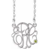 Collier monogramme 3 initiales en péridot imitation blanc 10K 25 mm, 45,7 cm (18 pouces)
