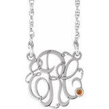Collier en argent sterling rhodié, 20 mm, monogramme 3 initiales, imitation citrine, 45,7 cm (18 pouces).