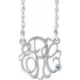 Collier monogramme 3 initiales en imitation aigue-marine blanche 10K (20 mm), 45,7 cm (18 pouces),