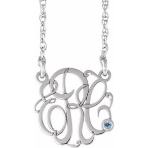 Collier monogramme 3 initiales en imitation aigue-marine blanche 10K (20 mm), 45,7 cm (18 pouces),