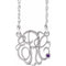 Collier monogramme 3 initiales en améthyste imitation blanche 14 carats, 20 mm, 45,7 cm (18 pouces)