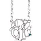 Collier monogramme manuscrit en imitation alexandrite blanche 10K de 20 mm, orné de 3 initiales (45,7 cm), 45,7 cm