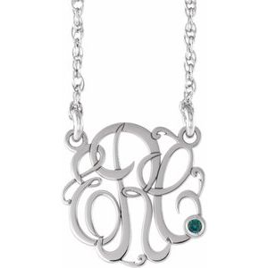 Collier monogramme manuscrit en imitation alexandrite blanche 10K de 30 mm avec 3 initiales, 45,7 cm (18 pouces).