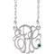 Collier monogramme manuscrit en imitation alexandrite blanche 14 carats, 30 mm, 3 initiales, 45,7 cm (18 pouces).