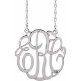 Collier monogramme 3 initiales en zircon bleu imitation or blanc 14 carats, 20 mm, 45,7 cm (18 pouces)