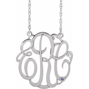 Collier monogramme 3 initiales en zircon bleu imitation or blanc 14 carats, 20 mm, 45,7 cm (18 pouces)