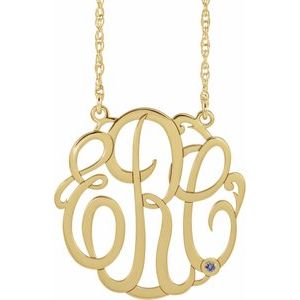 Collier monogramme 3 initiales en zircon bleu imitation or jaune 14 carats, 20 mm, 45,7 cm (18 pouces)