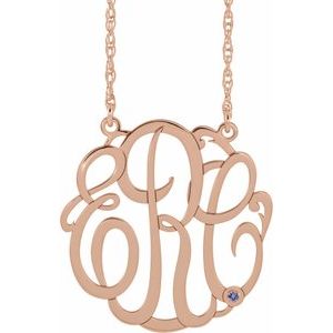 Collier monogramme 3 initiales en zircon bleu imitation or rose 14 carats, 30 mm, 45,7 cm (18 pouces)