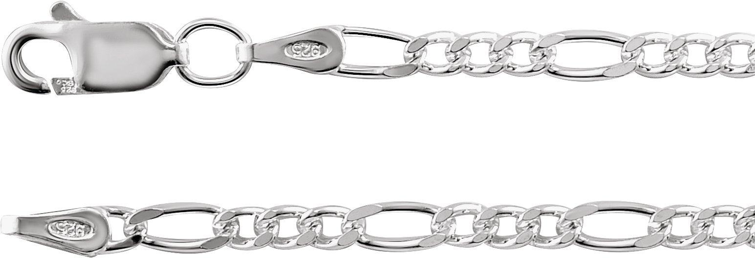 Sterling Silver 2.5 mm Figaro 7" Chain
