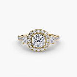 Bague trois pierres avec halo 2