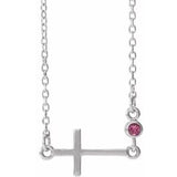 Collier croix en argent sterling et tourmaline rose naturelle, 40-45 cm