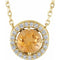 Collier de style halo en or 14 carats avec citrine naturelle jaune et diamants naturels (0,05 carat au total), 40,6 cm (16 pouces).