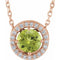 Collier de style halo en or rose 14 carats, péridot naturel et diamants naturels (0,05 carat au total), 40,6 cm (16 pouces).