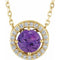 Collier de style halo en or 14 carats avec améthyste jaune naturelle et diamants naturels (0,05 carat au total), 40,6 cm (16 pouces).