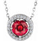 Collier de style halo en platine avec rubis de laboratoire et diamants naturels (0,05 carat au total), 40,6 cm (16 pouces).