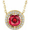 Collier de style halo de 40 cm (16 pouces) en or 14 carats, orné d'un rubis jaune de laboratoire et de diamants naturels (0,05 carat au total).