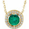 Collier de style halo de 40 cm (16 pouces) avec émeraude jaune de laboratoire 14 carats et diamants naturels (0,05 carat au total).