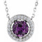 Collier de 40 cm (16 pouces) en argent sterling, serti d'une imitation d'alexandrite et d'un halo de diamants naturels (0,05 carat au total).