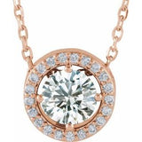 Collier en or rose 14 carats serti de diamants naturels (0,5 carat au total), 40 cm (16 pouces).
