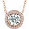 Collier de style halo en or rose 14 carats, saphir blanc naturel et diamants naturels (0,05 carat au total), 40,6 cm (16 pouces).