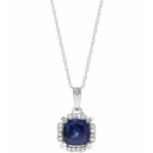 Collier de 45,7 cm (18 pouces) en or blanc 14 carats, saphir bleu de laboratoire et diamants naturels (0,04 carat au total).