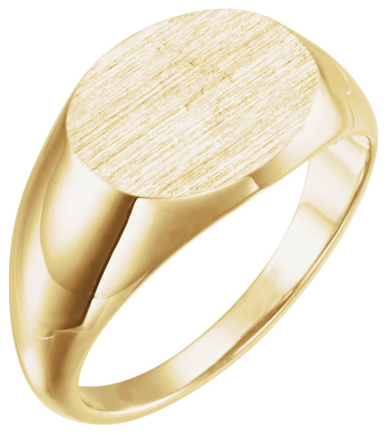 14K Yellow Gold 14x12 mm Oval Signet Ring