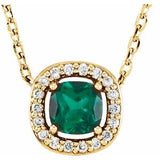 Collier de 40 cm (16 pouces) en or 14 carats, orné d'une émeraude de laboratoire jaune et de diamants naturels (0,05 carat au total).