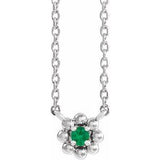 Collier pour enfant de 40 cm (16 pouces) en platine avec perles d'émeraudes cultivées en laboratoire