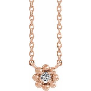 Collier pour enfant de 40 cm (16 pouces) en or rose 14 carats avec diamants naturels de 0,03 carat au total.