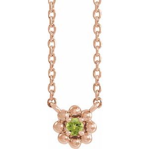 Collier pour enfant de 40 cm (16 pouces) en or rose 14 carats avec perles de péridot naturel