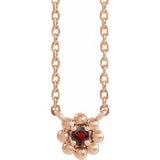 Collier pour jeune fille de 40 cm (16 pouces) en or rose 14 carats et grenat naturel du Mozambique.