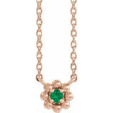 Collier pour enfant de 40 cm (16 pouces) en or rose 14 carats avec perles d'émeraudes de laboratoire.